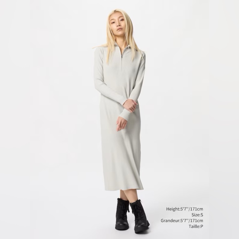 2/$20🍁Uniqlo | Half-zip rib-knit midaxi dress (S)